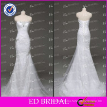 2017 ED Bridal Real Sample Pleated Mermaid Lace Appliqued Crystal Egypt Wedding Dress